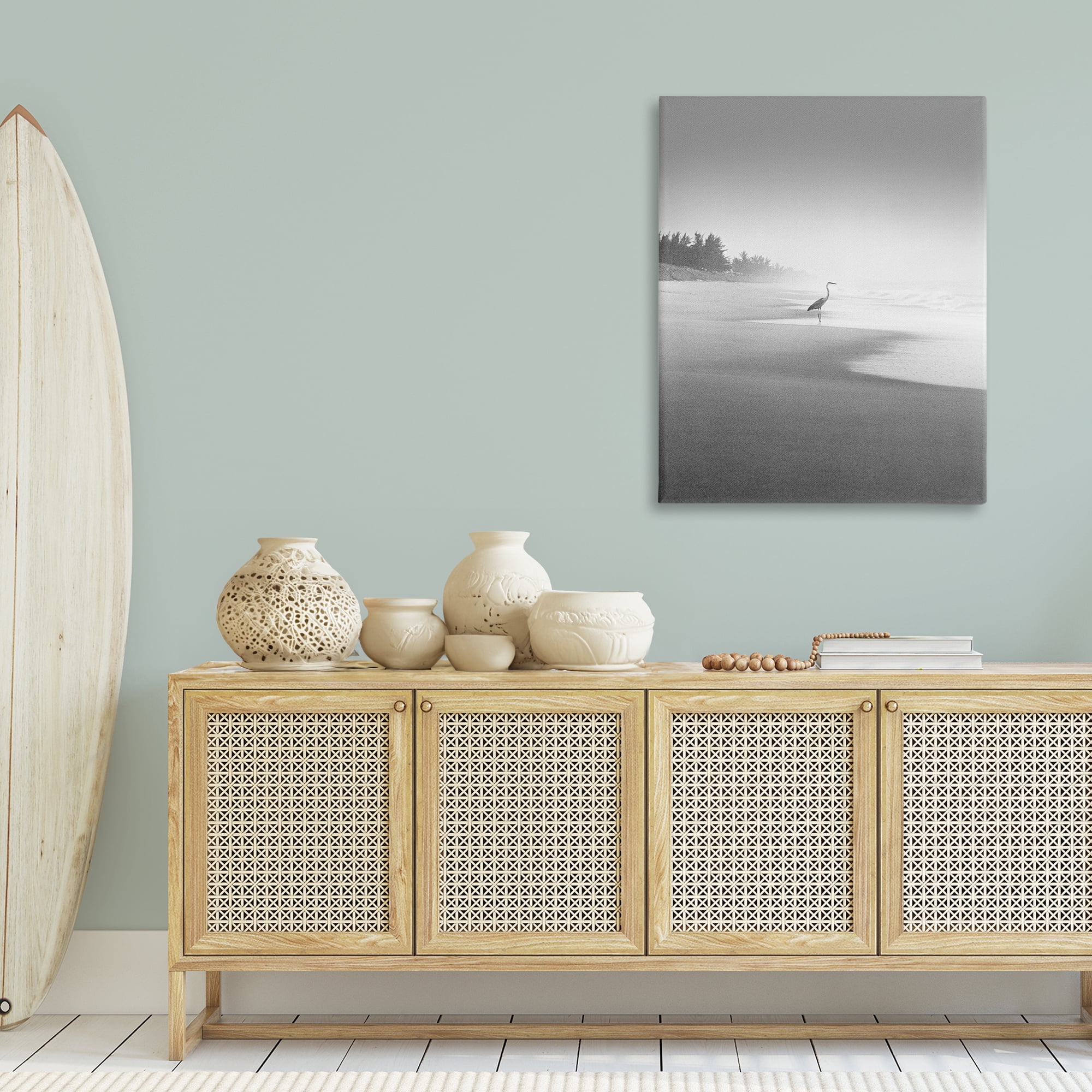 Stupell Industries Heron on Beach Coast Coastal Photography Gallery Wrapped Canvas Art Print Wall Art, 30 x 40