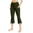 thumbnail image 4 of Olyvenn Capri Pants for Women Bootcut Yoga Pants with Pockets High Waisted Flare Leggings Casual Work Pants Army Green L, 4 of 9