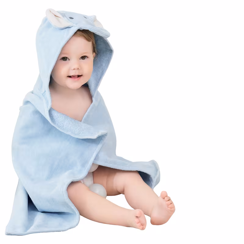 Blue Elephant, variant on 1 Hooded Baby Bath Towel – 100% Cotton, Highly Absorbent, and Soft A Premium Newborn Essential Designed for Babies and Toddlers Grey Koala