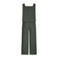thumbnail image 4 of RYRJJ Women's Summer 2 Piece Outfits Square Neck Linen Tank Crop Top & Wide Leg Pants Matching Lounge Set Tracksuit with Pockets Plus Size, 4 of 6