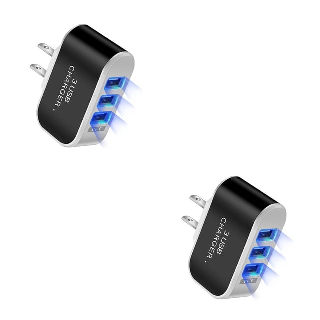 crativent US Plug Charger USB LED Cellphone Charging Adapter Portable Circuit for Protection Electronic Replacement Block Accessory Black 2Set