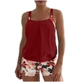 thumbnail image 1 of Trajes de baño Amzcrzy Tankini para mujer, trajes de baño, traje de baño con control de abdomen, bikini para mujer con estampado de hojas, bikini dividido, conjunto de traje de baño dividido, vino, M, 1 of 7