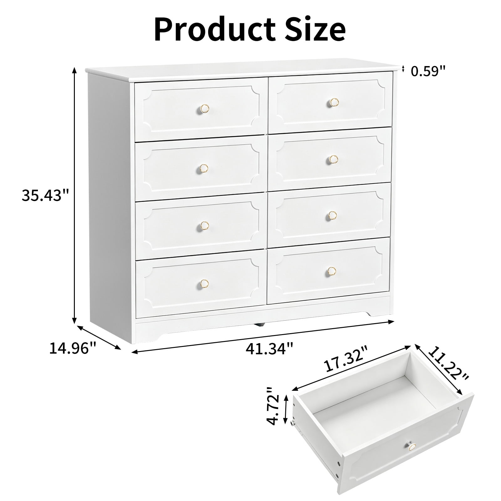 8-Drawer Painted Drawer Cabinet, White 41.34*14.96*35.43in