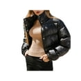 thumbnail image 3 of FOCUSNORM Women Juniors Long Sleeve Stand Collar Solid Color Cropped Puffer Jackets, 3 of 9