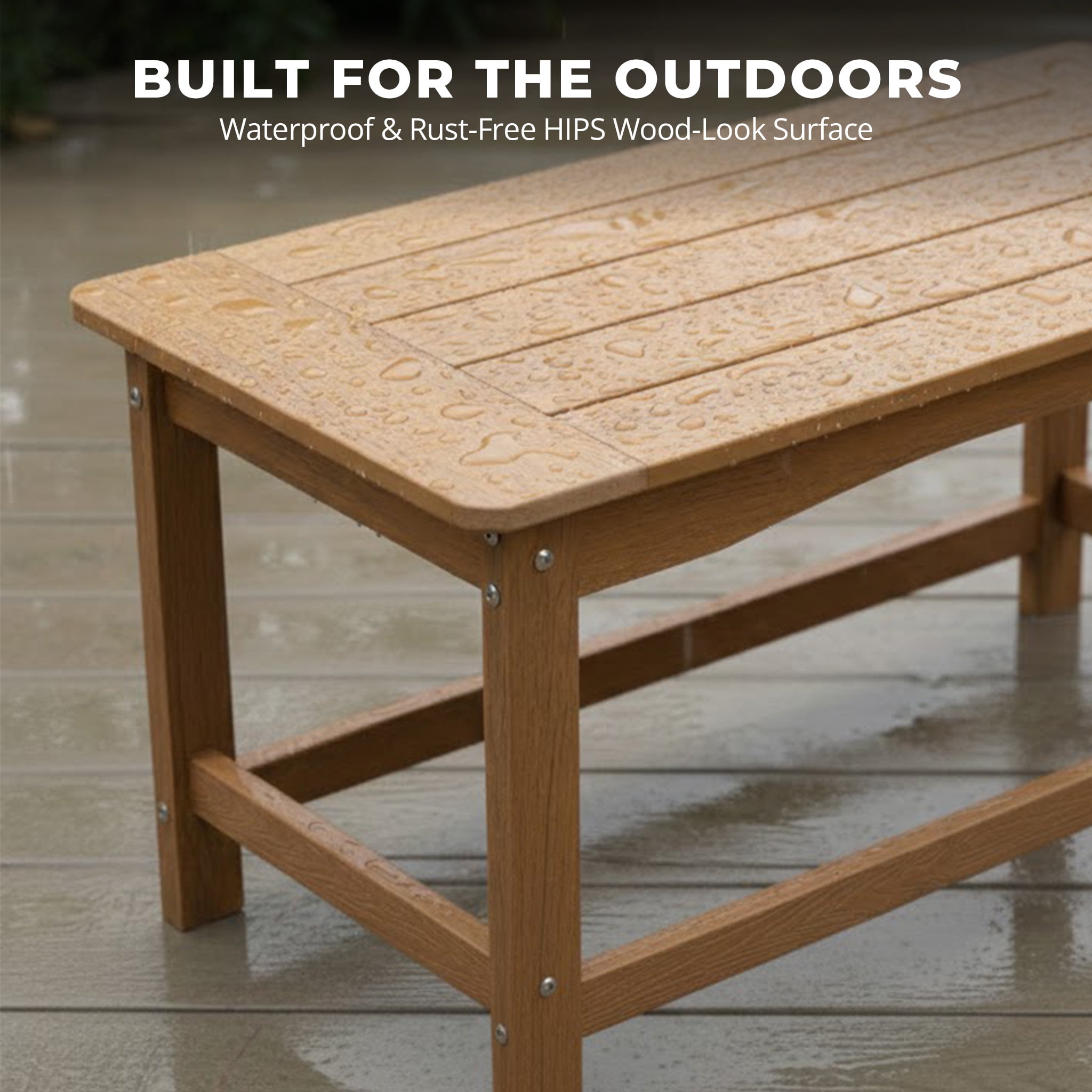 AwayHome 35" Rectangle HIPS Outdoor Coffee Table for Patio,All-Weather Small Outdoor Table for Deck Balcony Garden Porch Poolside,Teak