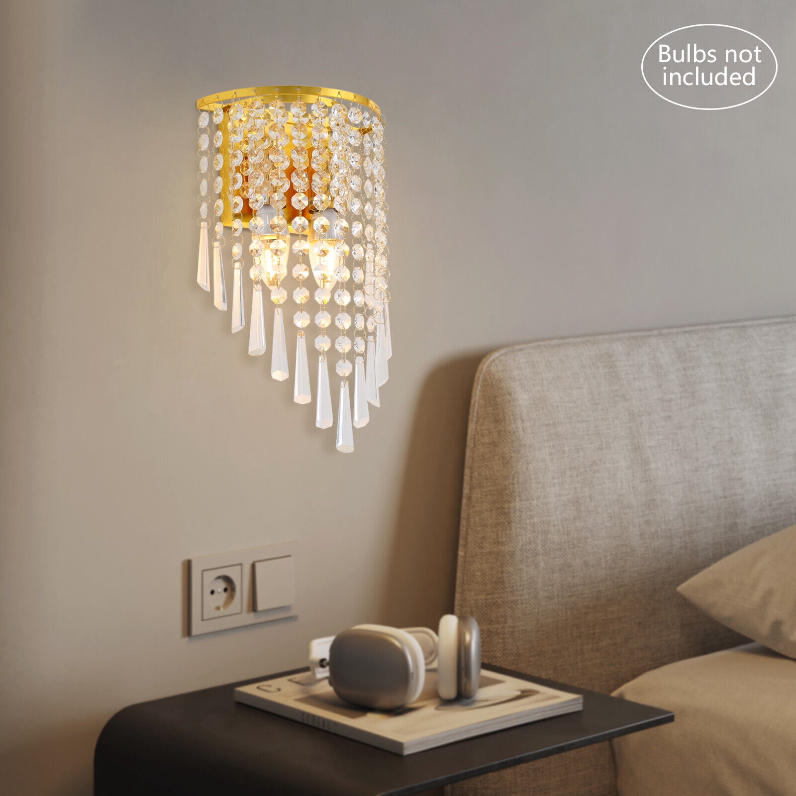 Crystal Wall Light Sconces - Modern Semicircle Wall Mount Lamp with Elegant Design, Dimmable Lighting Fixture for Bedroom, Living Room, and Hallway Decor