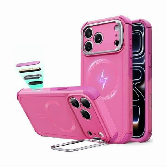 1997 for iPhone 17 Pro Max Case with Stash Stand, 7X Military-Grade Drop Protection with Camera Control, Shock-Absorbing Phone Rugged Cover, Compatible with MagSafe Accessories, Cyber Series, Pink