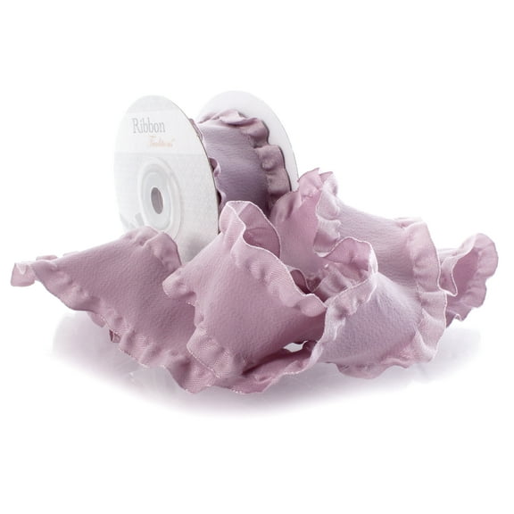 1.5" Satin Double Ruffle Ribbon 434 Dusty Lilac 25 Yard