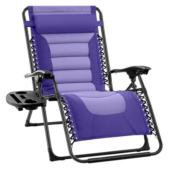 BOBOKY Oversized Padded Zero Gravity Chair, Folding Outdoor Patio Recliner, XL Anti Gravity Lounger for Backyard w/Headrest, Cup Holder, Side Tray, Polyester Mesh - Purple/Violet