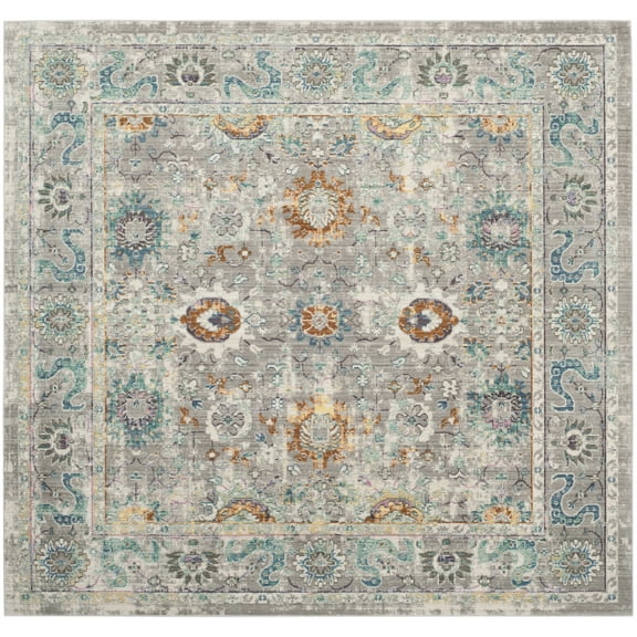 SAFAVIEH Mystique Kevin Distressed Polyester Area Rug, Grey/Multi, 6'7" x 6'7" Square