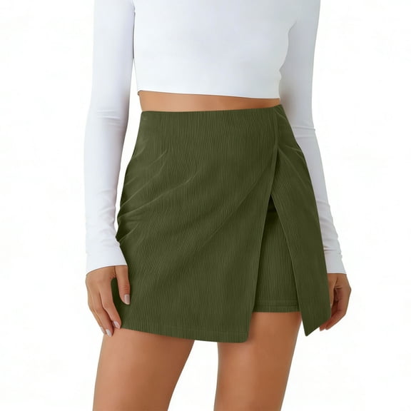 OSFVNOXV Womens Mini Skirts Vintage Corduroy Skirt High Waisted A-Line Split Solid Color Short Pencil Skirts