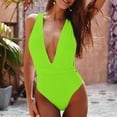 thumbnail image 2 of Summer Fashion One Piece Tankini Swimsuit for Womens Plus Size Solid Color V Neck Lace Up Backless Tight Fitting Bikini Swimsuit, 2 of 6