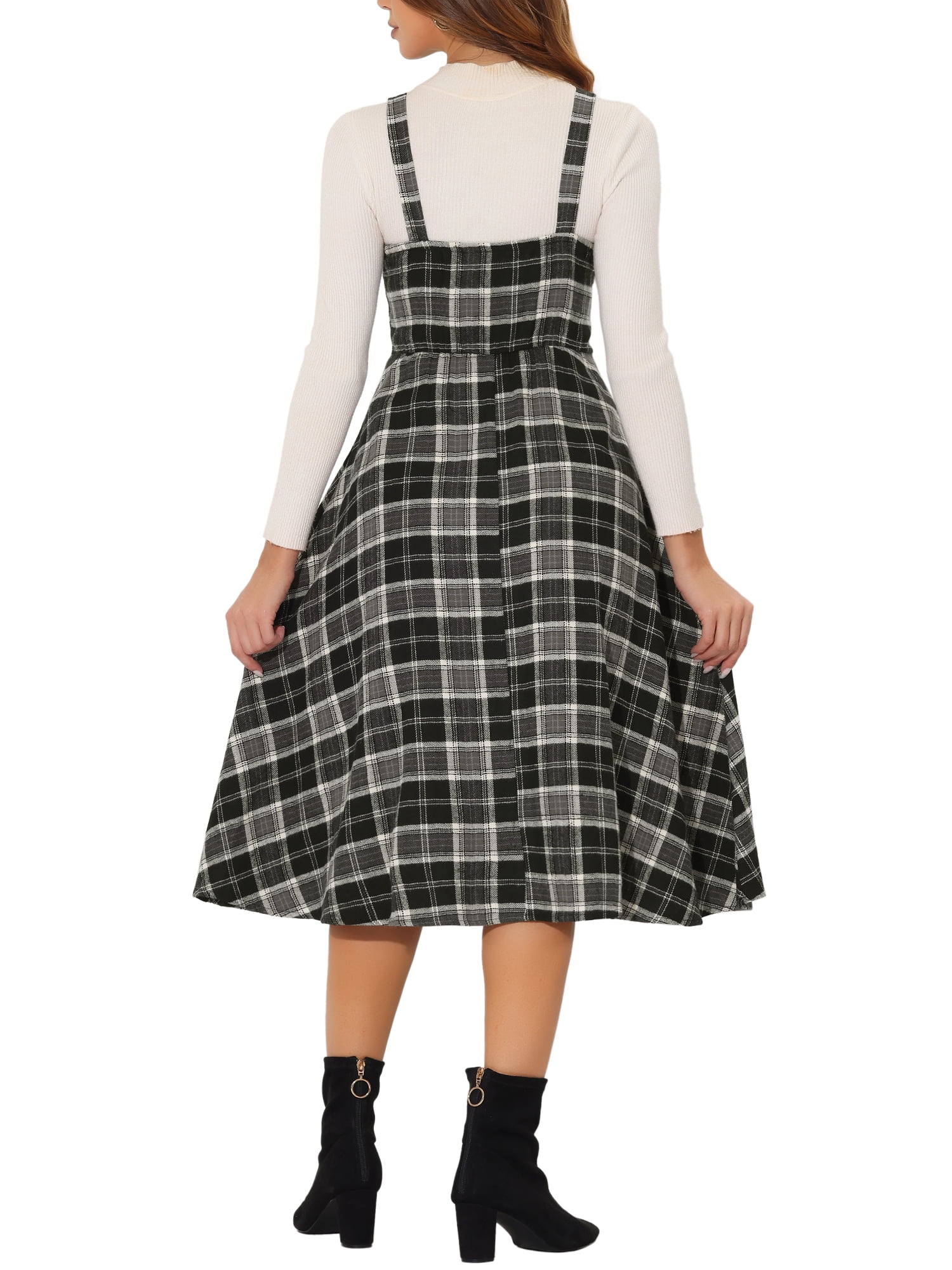 INSPIRE CHIC Women's Vintage Plaid Sleeveless A-Line Overall