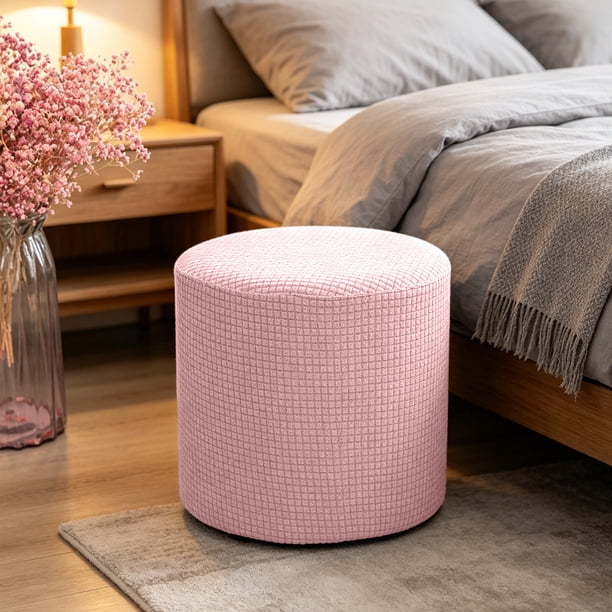 Stretch Round Stool Cover Soft Fabric Waterproof Round Ottoman Slipcover Washable Protector For Vanity Bedroom Living Room And Home Daily Use