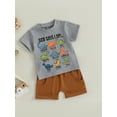 thumbnail image 5 of Loicainy Toddler Baby Boy Summer Outfits 6 12 18 24 Months 2T 3T 4T Dinosaur Letter Print Round Neck Short Sleeve Tops with Solid Shorts Clothes Set, 5 of 9