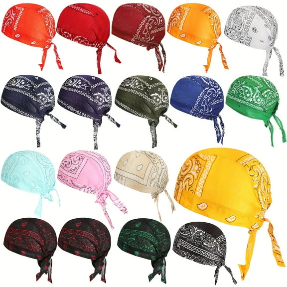 18pcs Paisley Skull Cap Bandanas, Breathable Quick-Dry Stretch Durag Beanie Skull Head Wraps for Men Women, Lightweight Elastic Biker Cap for Cycling, Unisex Pack Multi-Color Paisley Print Headwear