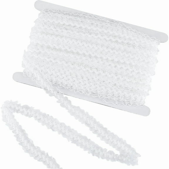 27 Yards White Lace ribbon Ruffled Pleated Elastic Lace Trim Double Ruffle Edge Strench Applique Gathered Tulle Ribbon Bulk for Sewing Making Bridal Wedding Decoration Scrapbooking DIY Craft