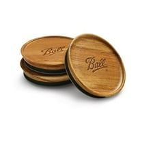 3pk Wooden Storage Lids, Wide Mouth: Hardwood Canning Lids for Ball Mason Jars, Hand Wash, Brown, 3.5" Neck Diameter