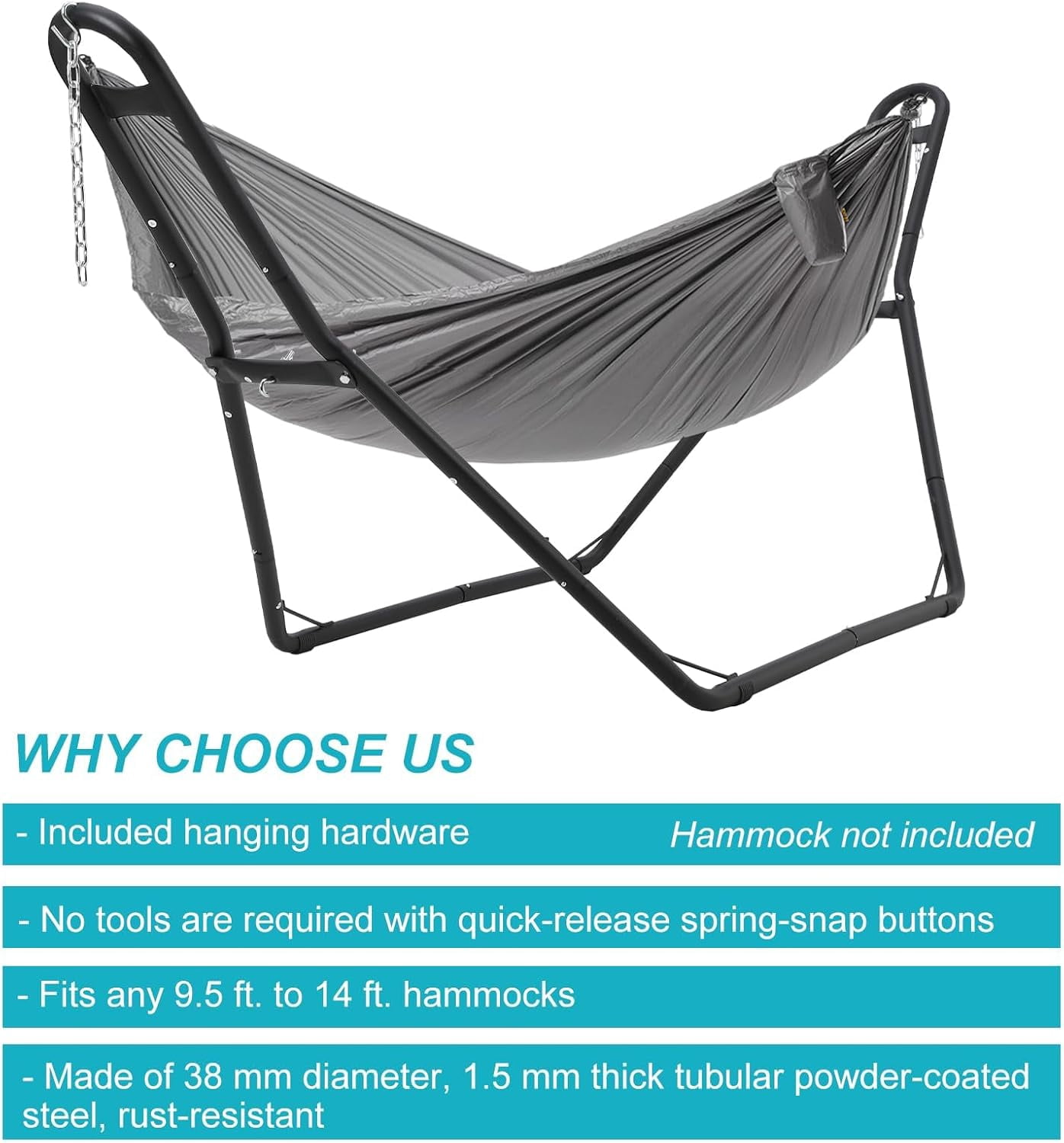 IdealHouse Heavy Duty Hammock Stand for 2 People, Adjustable Outdoor Stand for 9-14Ft Metal Hammocks, Portable Steel Frame for Outdoor Balconies, Porches, Patios, Decks and Backyards