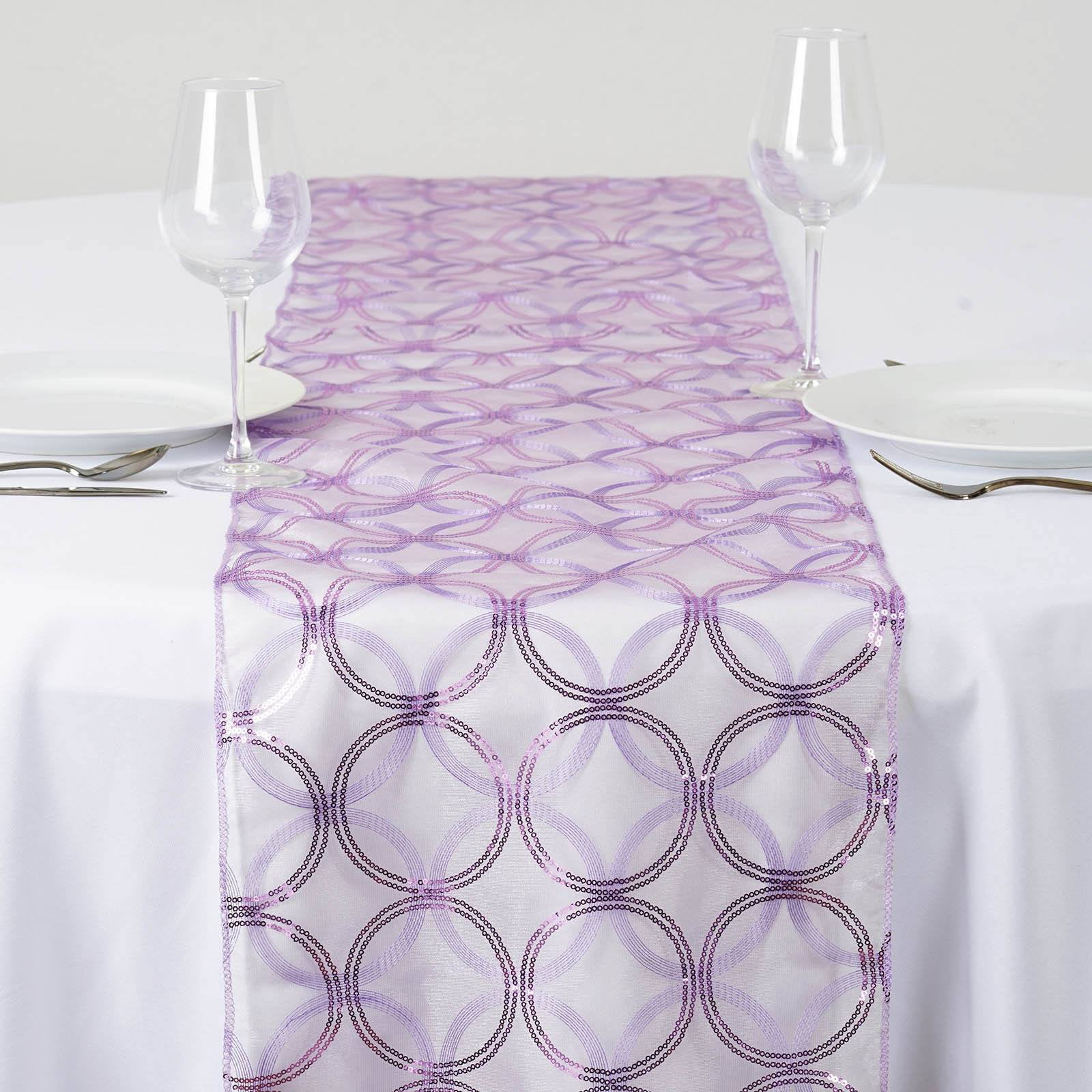 Coral Organza Table Runner with Sequin Circles