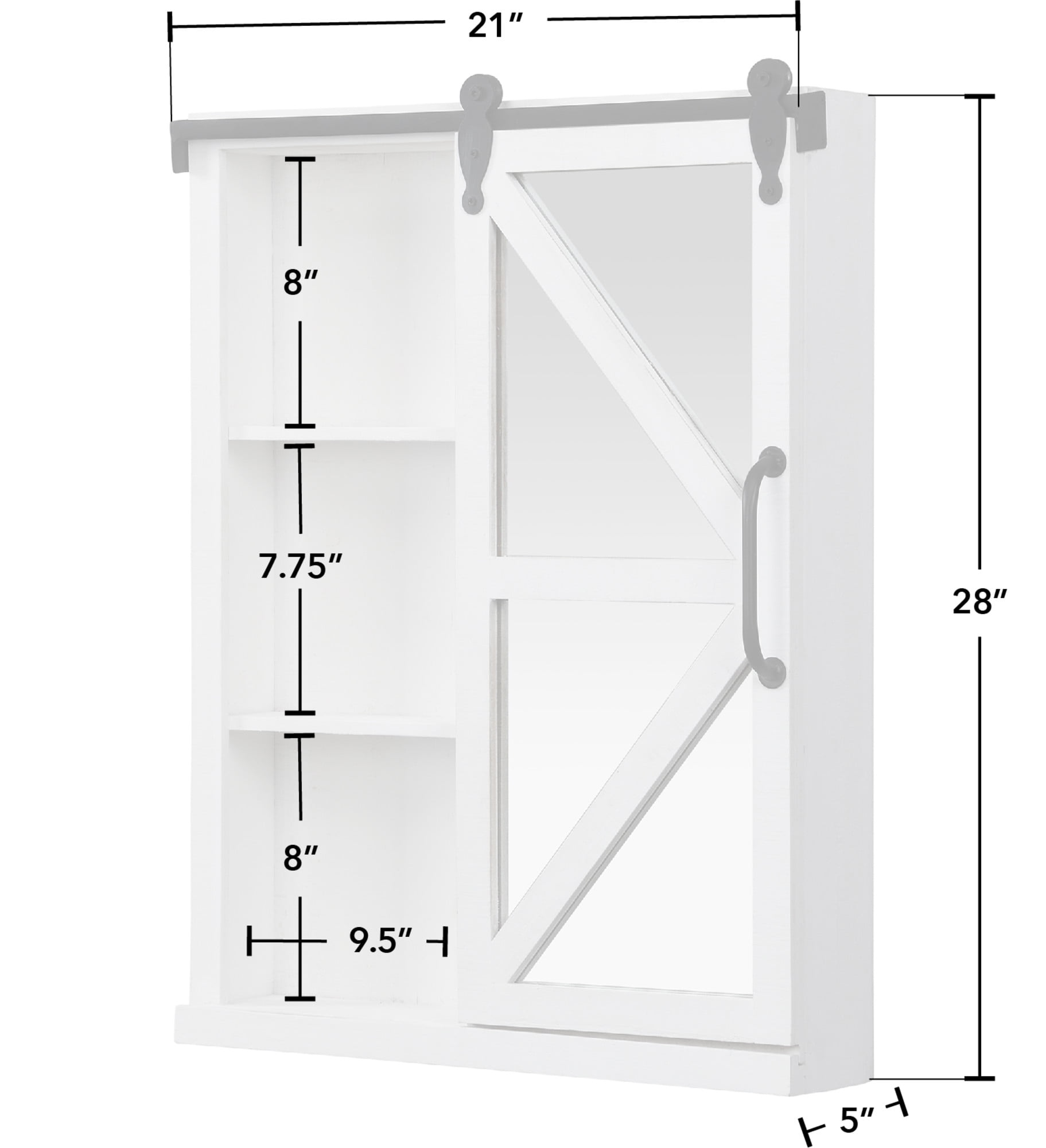 FirsTime & Co. White Winona Barn Door Mirrored Cabinet, Farmhouse, Square, 21 x 5.5 x 28 in