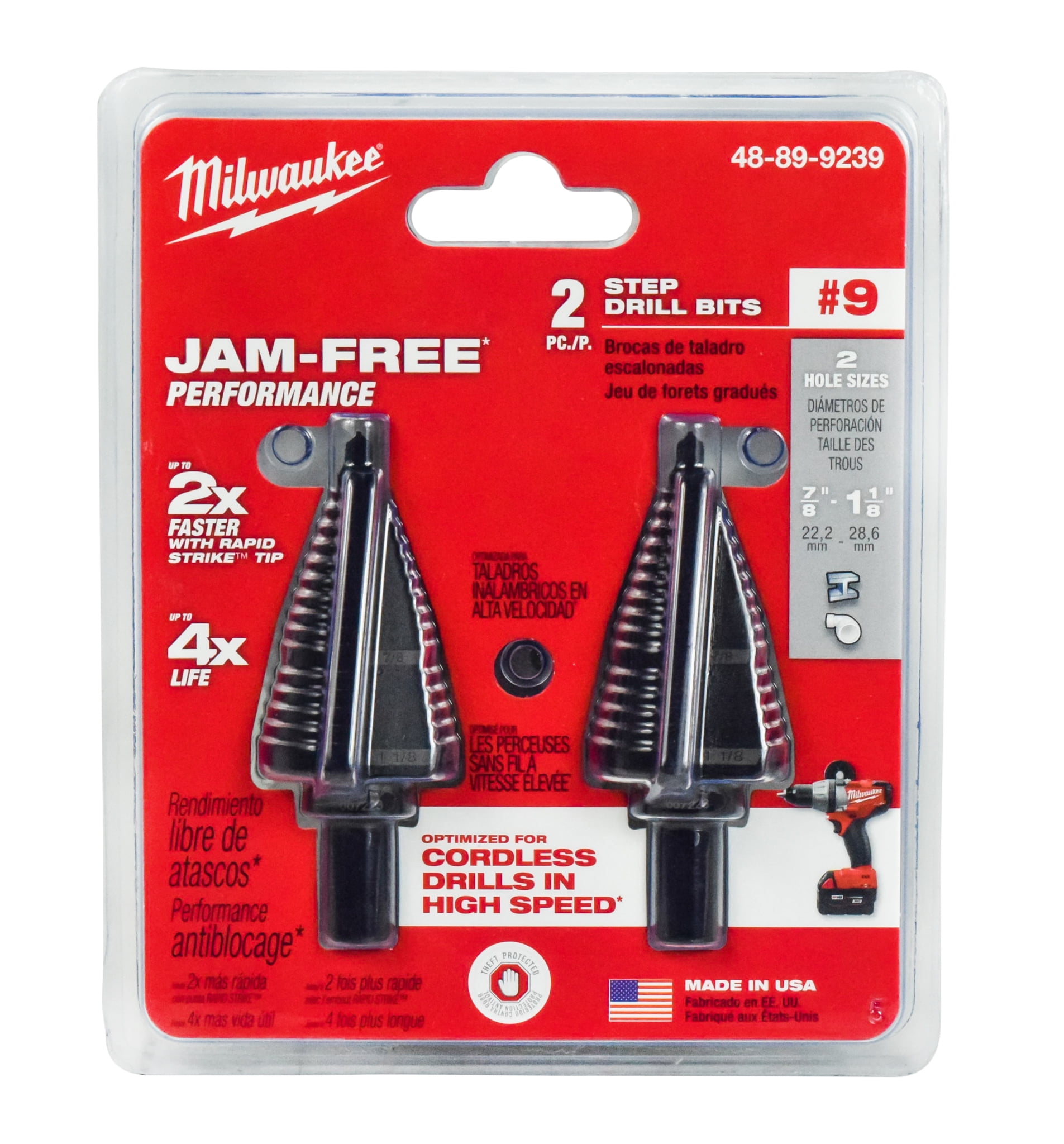 Milwaukee 48899239 2 Piece 9 Black Oxide Step Drill Bit Set, 7/8