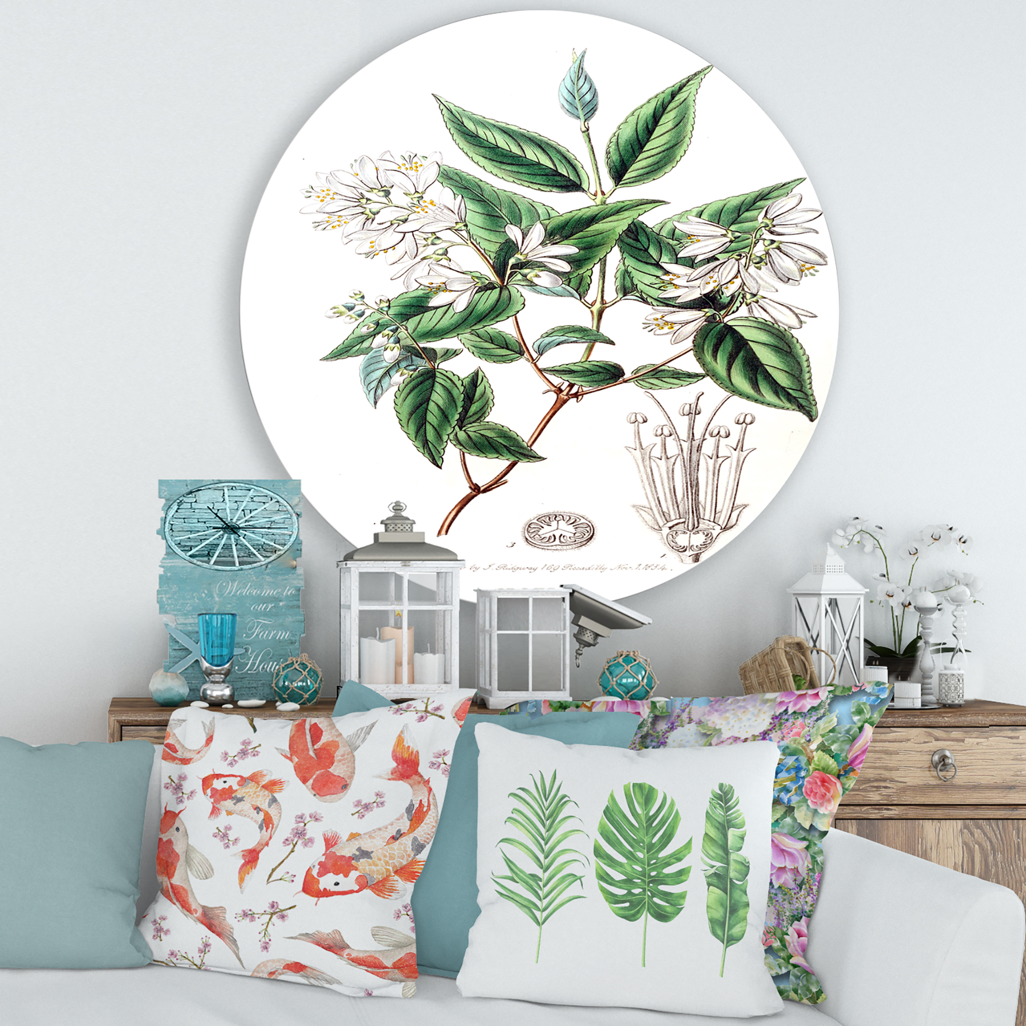 Designart 'Ancient Botanicals X' Traditional Circle Metal Wall Art 36x36 - Disc of 36