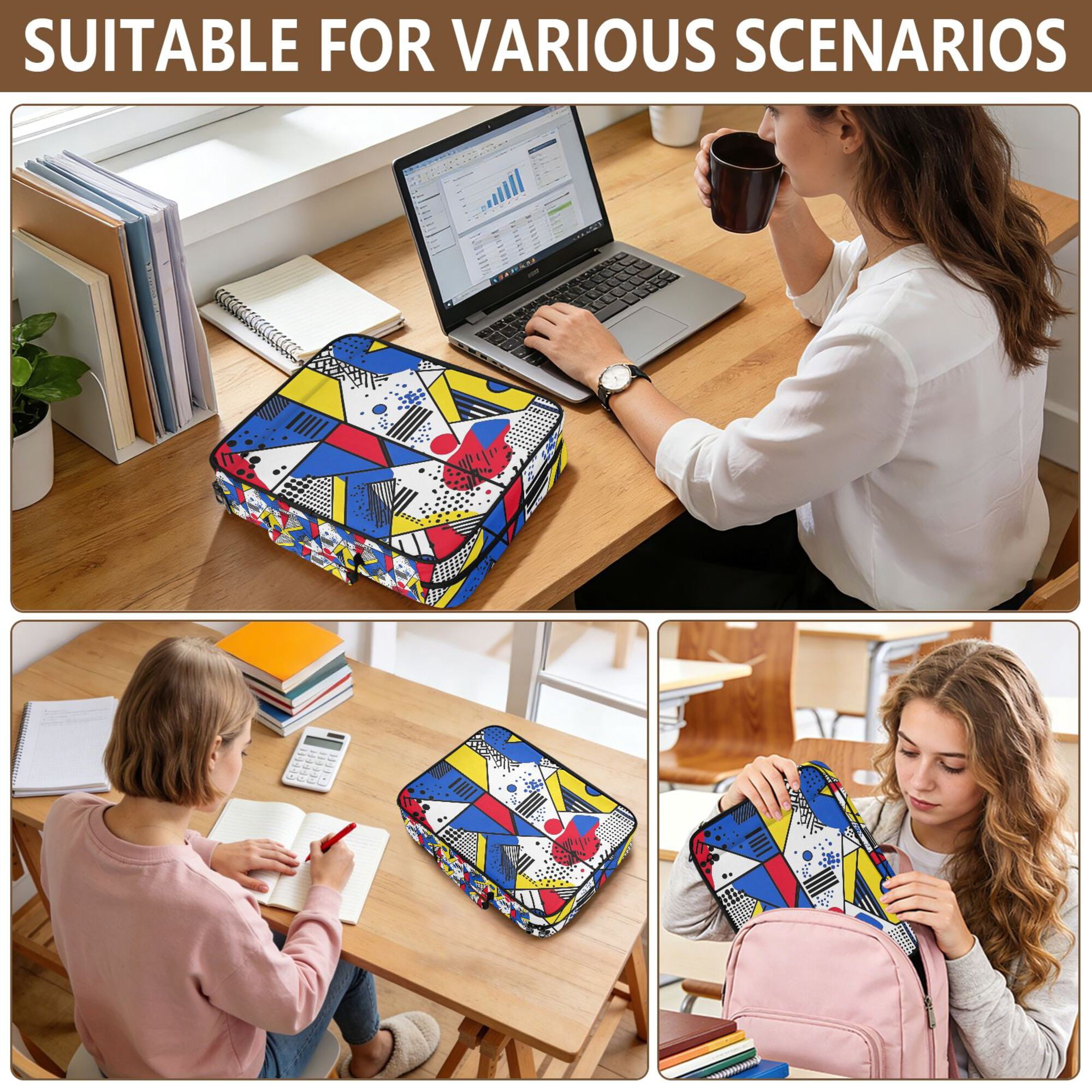 FORMRS Accordion File Folder A4 Size 7-Pocket Expanding Document Organizer Bag with 3 Ring Binder, Yelllow Simple Shapes