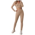 thumbnail image 1 of Trajes de 2 piezas para mujer Tops de yoga de manga larga con cremallera sólida + Pantalones largos Conjuntos con cuello en V Pantalones de yoga Wmkox8yi bvn3136, 1 of 5