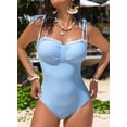 thumbnail image 6 of DOKOTOO Womens Bathing Suits Striped Tummy Control High Cut One Piece Swimsuits with Pleated Trim Sky Blue Striped M US8-10, 6 of 10