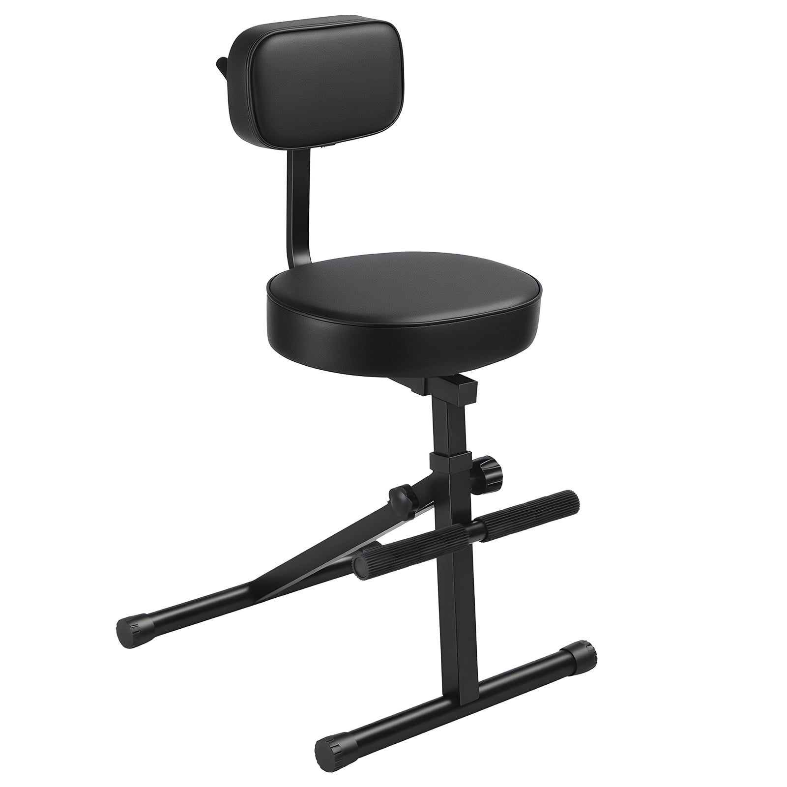 Adjustable Guitar Stool with Backrest & Footrest, Foldable Padded Seat for Electric Guitar Violin Bass, Integrated Guitar Holder for Home Studio & Performances