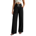 thumbnail image 2 of Karymi Shorts for Women High Waist Pleated Front Wide Leg Dress Pants, Solid Decorative Button Placket Loose Flowy Draped Long Trousers with Side Pockets Womens Shorts, 2 of 6