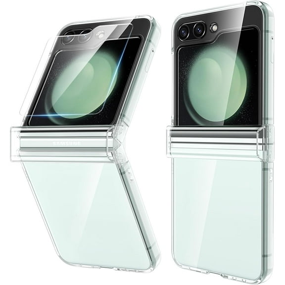 for Samsung Galaxy Z Flip 5 Case with Hinge Protection & Back Screen Protector,Samsung Z Flip 5 Full Cover Slim Phone Protection for Samsung Z Flip 5 5G(2023) (Clear)