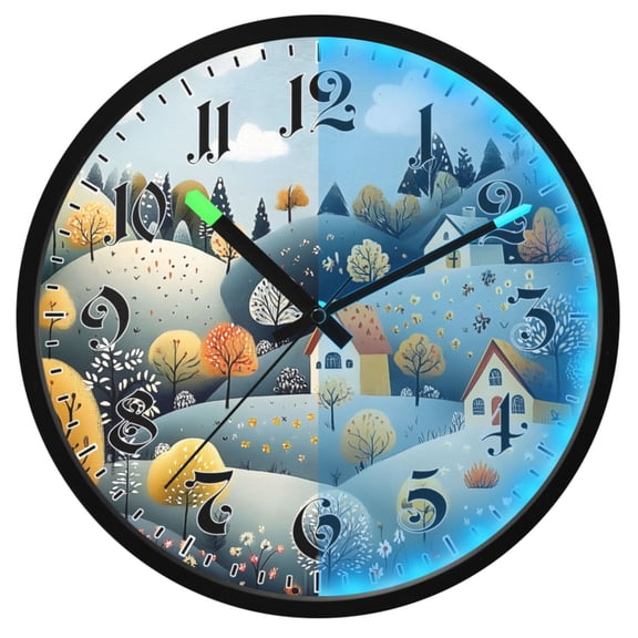 Ryvnso Cute Landscape 12 Inch Night Light Wall Clock Luminous Silent Battery Operate Clocks