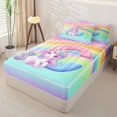 thumbnail image 2 of Homewish Cartoon Unicorn Kids Zipper Full Size Comforter Sets with Fitted Sheet and 2 Pillowcases,Rainbow Gradient Letter C Monogrammed Zipper Bedding Set For Girls Kids,Pink Reversible,4-Piece, 2 of 7