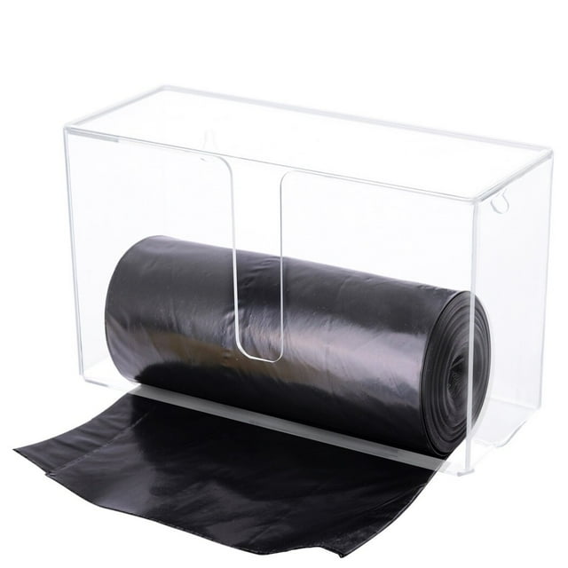 Trash Bag Dispenser, Trash Bag Dispenser Roll Holder, Wall Mount Acrylic Garbage Bag Dispenser, Storage Box Holder for Garbage Bag Grocery Bag Plastic Bag, Clear