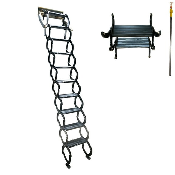 INTBUYING Narrow Wall Mounted Attic Ladder Al-Mg Alloy Black 8.2-9.2ft 10 2Steps