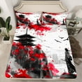 thumbnail image 2 of Castle Fairy Japanese Samurai 4pcs Bed Sheets for Boys Girls,Anime Exotic Style King Sheets,Black Red Super Cozy Sheet Set,Lightweight Room Decor, 2 of 7