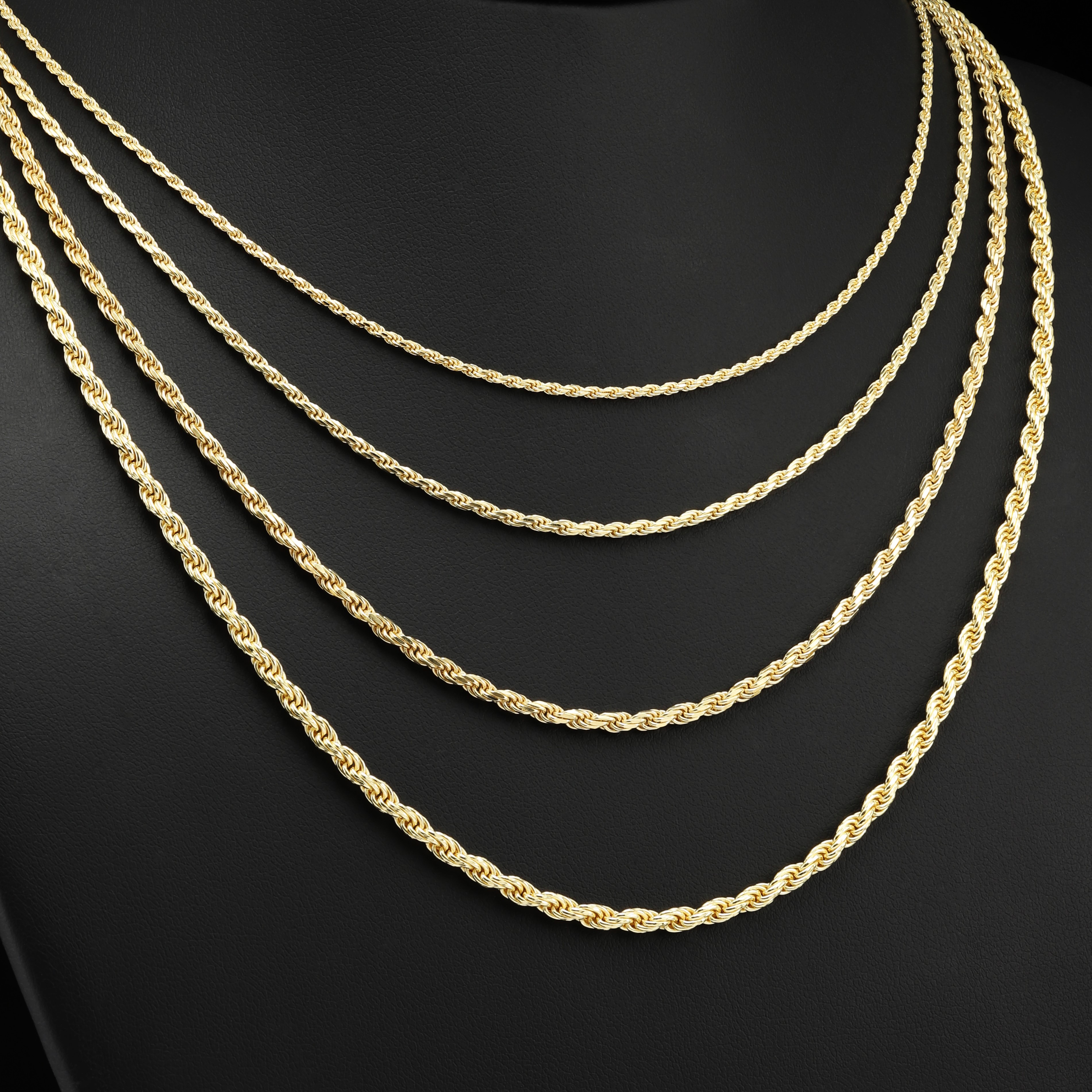 Tilo Jewelry Yellow Gold Plated 925 Sterling Silver Rope Chain Necklace with Secure Lobster Lock | 2.5mm - 24 Inch | Everyday Necklace for Men, Women, Unisex