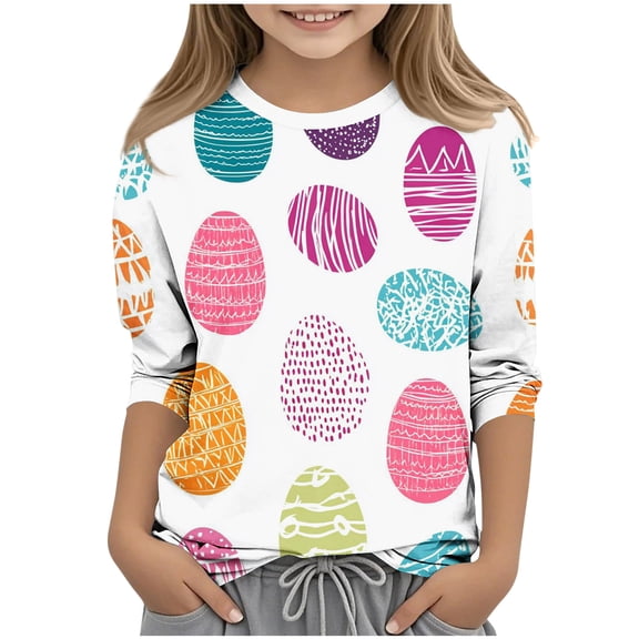 Girls Easter Shirt Long Sleeve Easter Egg Print Hot Pink Kids T-Shirt Sizes 3-12 Years,Size 4-5 T