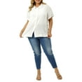 thumbnail image 2 of Unique Bargains Juniors' Plus Size Side Slit Roll Up Sleeve Button Front Shirts 2X White, 2 of 7