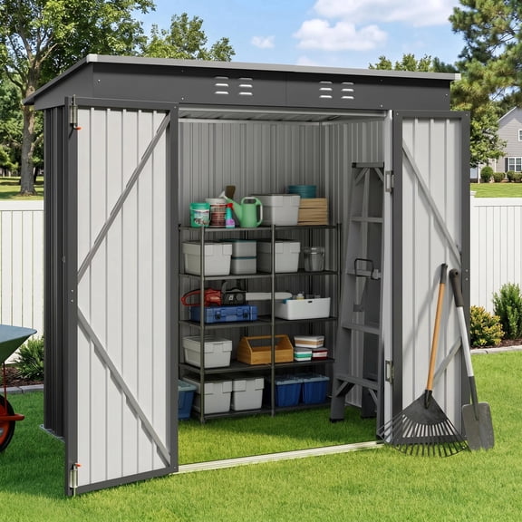 Asofer 6'x4' Outdoor Storage Shed, Heavy Duty Metal Garden Shed with Lockable Door for Patio, Backyard, Lawn, Dark Gray