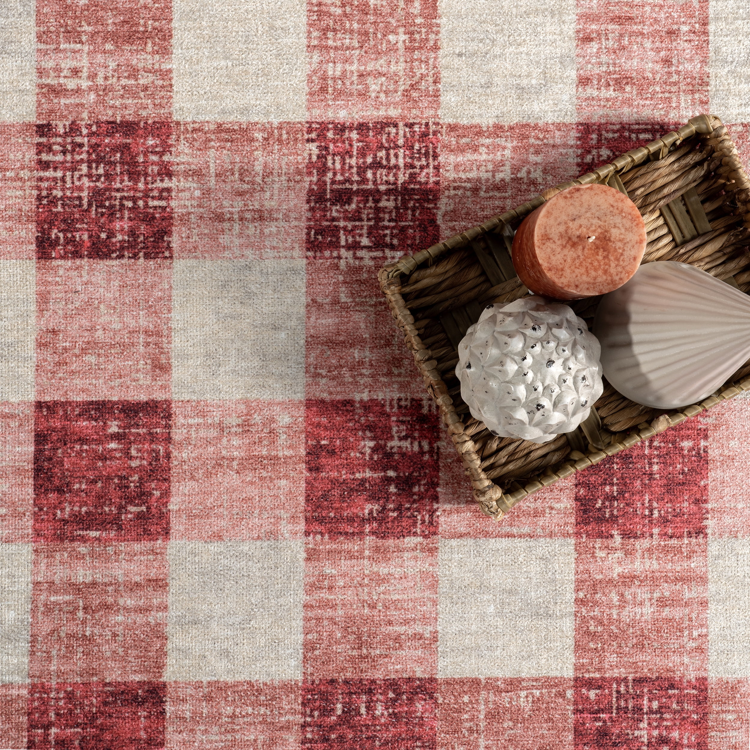 nuLOOM Drew Gingham Plaid Machine Washable Area Rug, 4' x 6', Pink