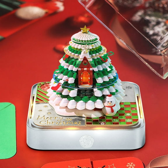 Gallickan Christmas Tree Calendar, 2026 3D Paper Sculpture, Light Up Art Note Holiday Gift, Desktop Countdown Decor, Silver