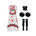 thumbnail image 3 of Oyolan Girls Zombie Cheer Leader Fancy Dress 4 Piece Set Sleeveless Bloody Dress Pompoms White Black 160cm, 3 of 5