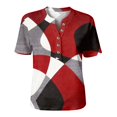 thumbnail image 5 of Abstract Geometric Print Henley Blouse for Women - Short Sleeve V-Neck Button Down Tunic, Casual Loose Fit Summer Top Wine XXL, 5 of 9