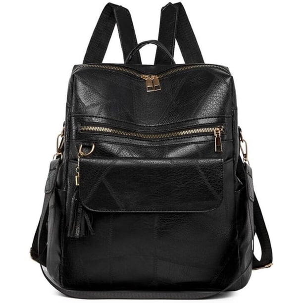 Mochila negra para mujer, diseño multiusos, bolso convertible, bolso de hombro, bolso de viaje