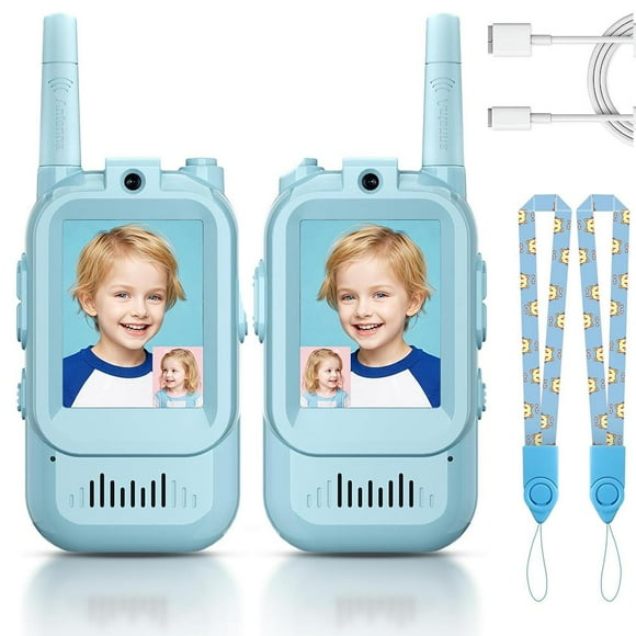 Video Walkie Talkies for Kids, 2 Pack Long Range Walkie Talkies with Camera & Voice Changer for Boys Girls Ages 3-12, Ideal for Family Games, Outside, Camping, Hiking,Christmas Birthday Gifts(blue)