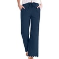 thumbnail image 2 of BiZtdJrK Cotton Linen Dressy Pants for Women Scallop Trim Drawstring Elastic Waist Straight Wide Leg Slacks Fashion Travel Summer Trousers with Pockets Navy XXL, 2 of 9