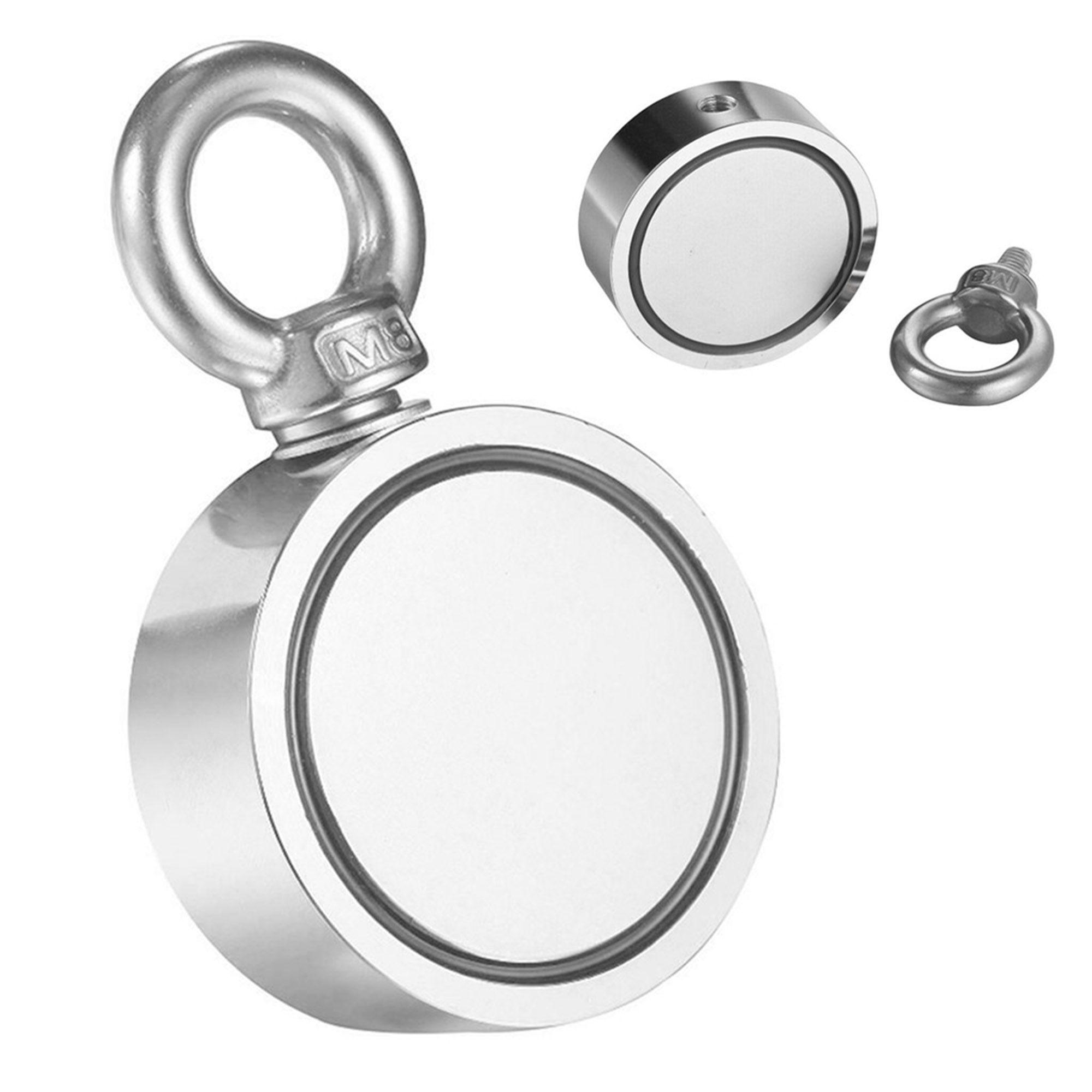 Spencer Round Double Sided Fishing Magnet Super Strong Neodymium 400LBS Pulling Force Thick Eyebolt Treasure Hunt with 10M Rope